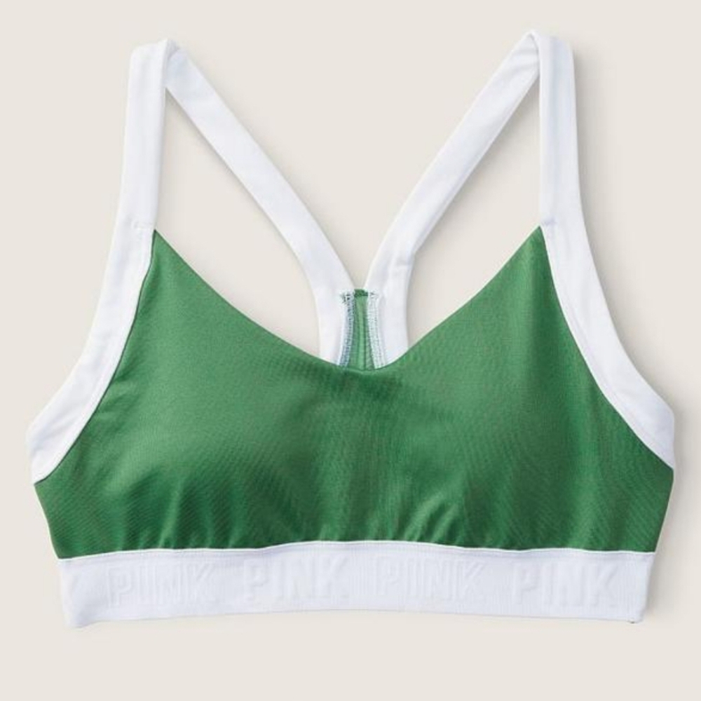 PINK by Victoria's Secret Ultimate Lightly Lined Sports Bra Sz XL Green & Wht